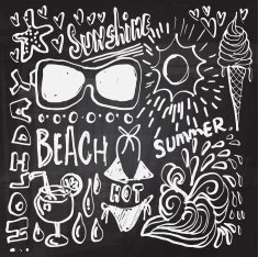 Beach elements sketch in black and white N2