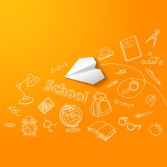 Paper plane and school doodle vector background N2