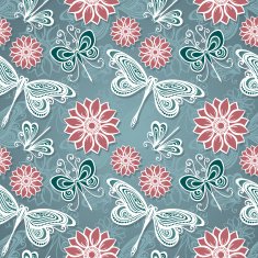 Seamless Ornate Floral Pattern with Dragonflies