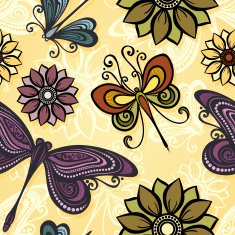 Seamless Ornate Floral Pattern with Dragonflies N2