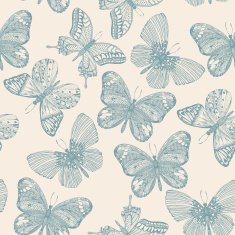 Butterflies seamless pattern in doodle style