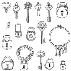 Keys and locks in sketch style