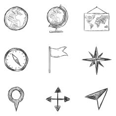 Vector Set of Sketch Geography and Navigation Icons