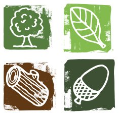 Tree and acorn grunge block icons