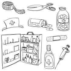 Medicine and health care in sketch style