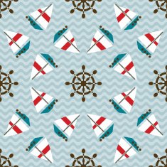 Seamless sea pattern with boats and hand wheels