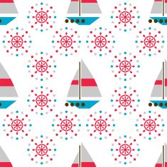 Seamless sea pattern with boats and hand wheels N2