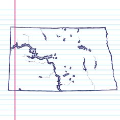 Vector Sketchy Map on White Lined Paper Background North Dakota