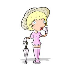 cartoon woman in summer hat waving N14