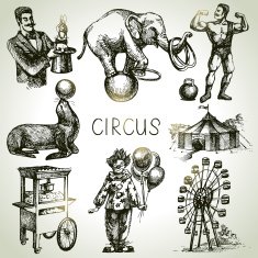 Hand drawn sketch circus and amusement vector illustrations Vin N3