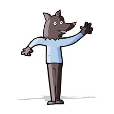 cartoon waving wolf man N11