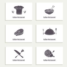 Business cards set with outline style food silhouette