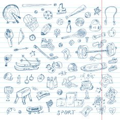 Sports Set of sports equipment Hand Drawn Doodles Vector illustration