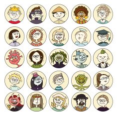 Set of women men character faces N2