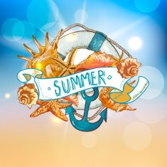 Summer Card with Sea Shells Anchor Lifeline N7