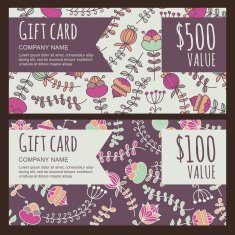 Vector gift voucher card with colorful hand drawn flowers background N2