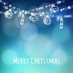 Christmas greeting card lights hand drawn christmas balls candy canes