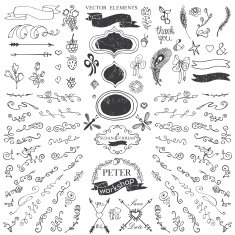 Doodles border budges ribbons petal decor Template