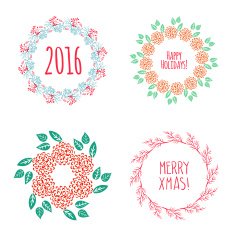 Christmas wreath drawn Vector set N16