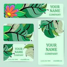 Business cards with colorful leaves Card or invitation Vintage decorative elements N16