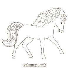 Wild horse coloring book educational game vector illustration