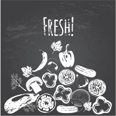 Collection of hand drawn vegetables on chalkboard N3