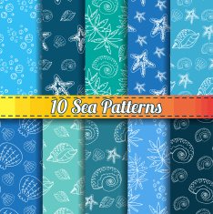 Set of 10 marine seamless patterns underwater backgrounds