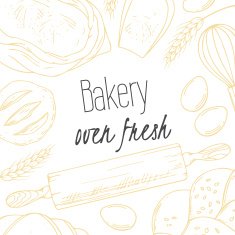 Bakery sketched illustrations in vector Background with hand drawn groceries