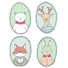 Animals illustrations vector set - bear deer rabbit and fox N2