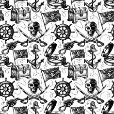 Hand drawn pirate seamless pattern Sketch vector illustration