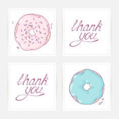 Thank you cards with hand lettering Doodle design for donut