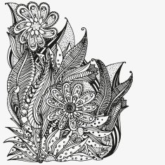 Floral doodle Black and white pattern in vector N10