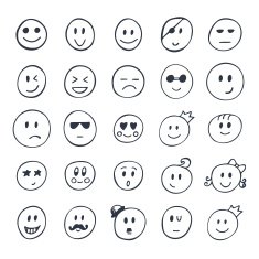 Set of hand drawn smiley funny faces with different expressions