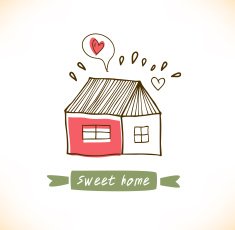 Cute countryside card with houses and trees