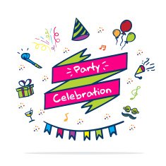 Vector Party celebrate banner with party icon doodle style