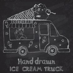 Hand drawn sketch Ice Cream Truck with seller N3