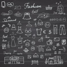 Fashion collection Sketchy Doodles set with Lettering Hand-Drawn Vector Illustration
