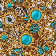 Steampunk seamless pattern of metal gears in doodle style N4