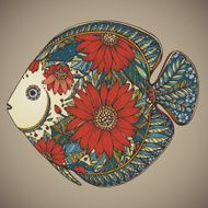 Hand drawn fish with floral elements N3