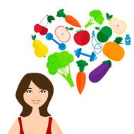 Slender girl fresh fruits and vegetables The right lifestyl