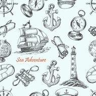 Seamless pattern with Sea Adventure elements in sketch style N2