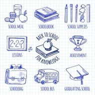School tools sketch blue icons vector set