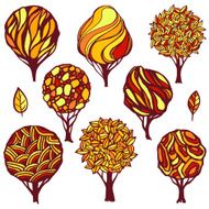 Set of hand-drawn stylized trees