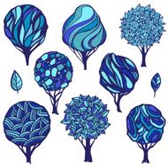 Set of hand-drawn stylized trees N2