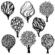 Set of hand-drawn stylized trees N3