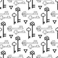 Vintage key seamless background Hand drawn vector pattern