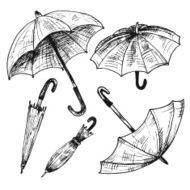 Drawing set of umbrellas Umbrellas from a rain female umbrella