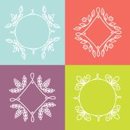 Collection of hand drawn contour floral frames on colorful background