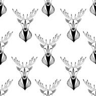 Seamless pattern with deer in black and white colors Vector