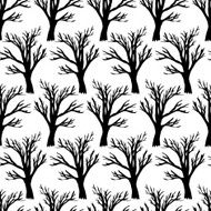 Tree without leaves on white seamless pattern Forest texture